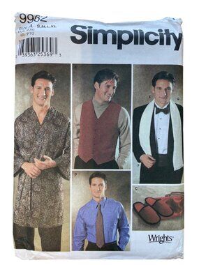 Simplicity 9962 Sewing Pattern Small-XL Robe Tie Cummerbund Scarf Slippers UNCUT